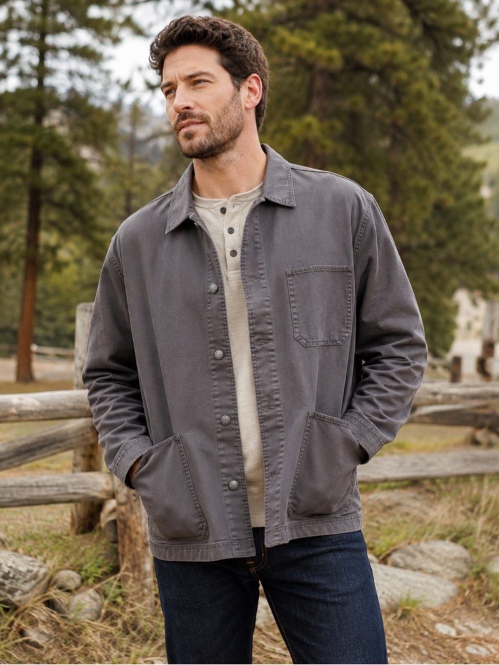 Ash & Erie Men’s XXL Charcoal Gray 100% Cotton Utility Workwear Chore Jacket